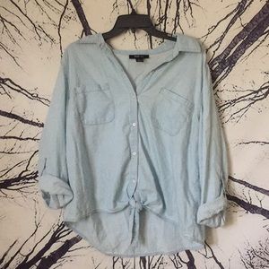 Light Blue Linen Tie Top